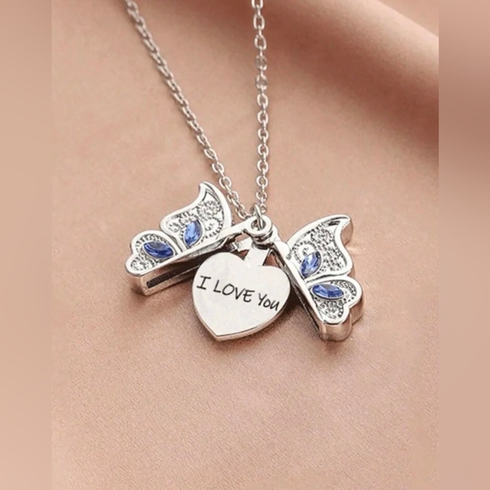 Butterfly Necklace I Love You Love Pendant Necklace Gift